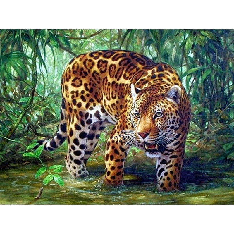 Leopard in the water Cross Stitch Set