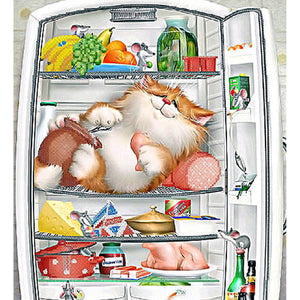 Cat Food Cartoon + Refrigerator 5d Art