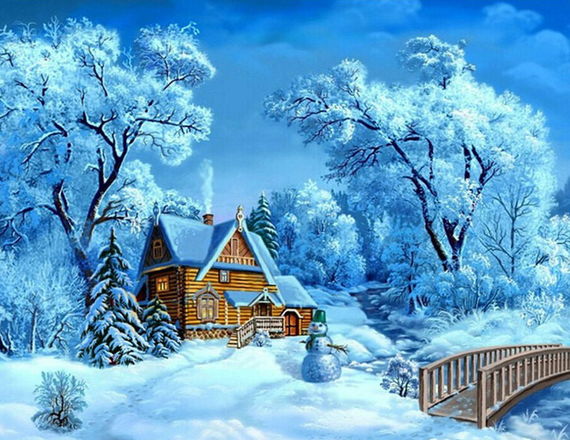 Snow Winter Cabin Diamond Painting