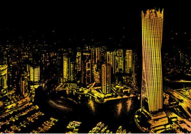 Painting City Night Landscape Handmade