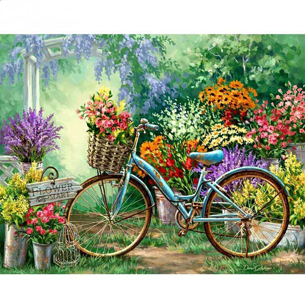 Cross Stitch bike in the flower