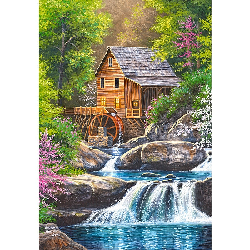 Landscape River Mill Diamond Painting