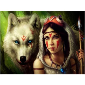 White Wolf and Girl Embroidery Cross Stitch Kit