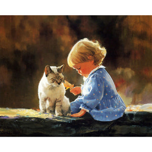 Little Girl with Cat Diamond Painting