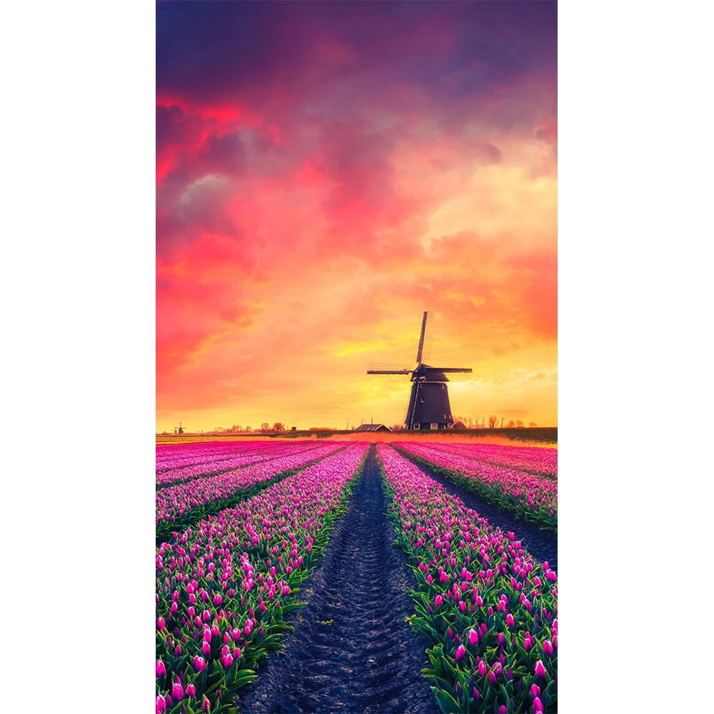 Dutch Windmill and Tulip Diamond Painting Kit