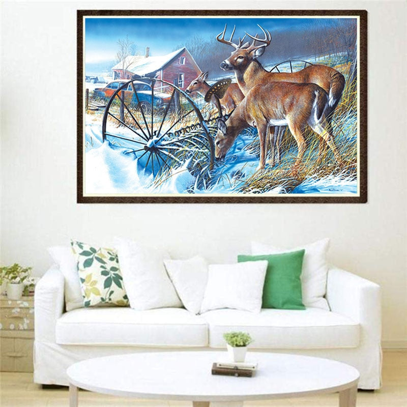 Wildlife Deer Family Full Diamond Cross Stitch